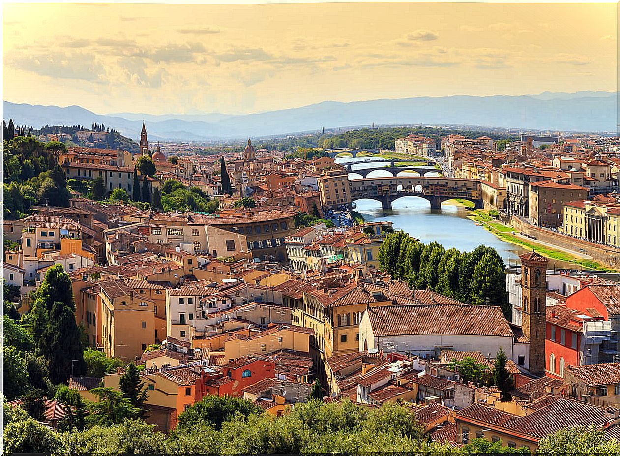 View of the city of Florence during the fall.