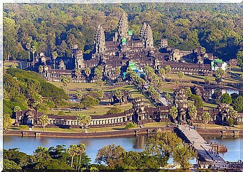 Aerial view of Angkor Wat in Cambodia