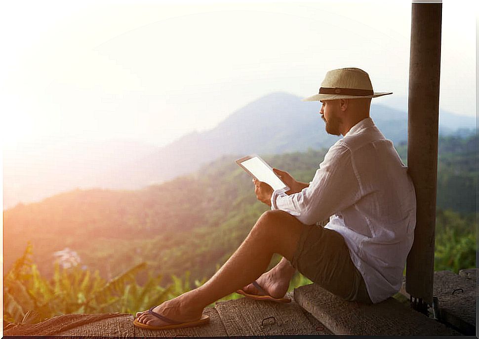 Traveler reading on a stress trip