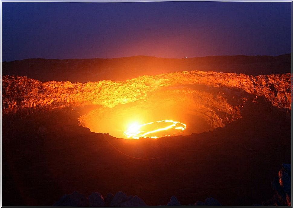 Erta Ale volcano at night