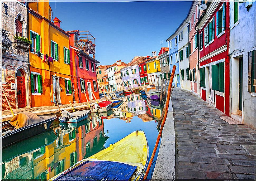 Canals of Burano in Italy