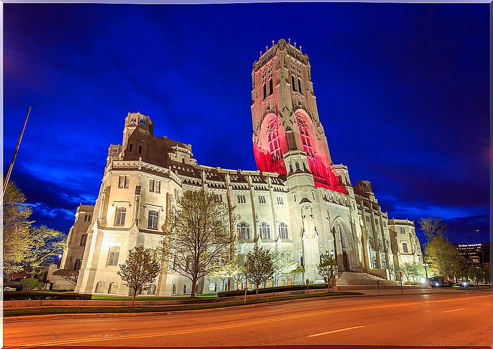 Scottish Rite Cathedral at night