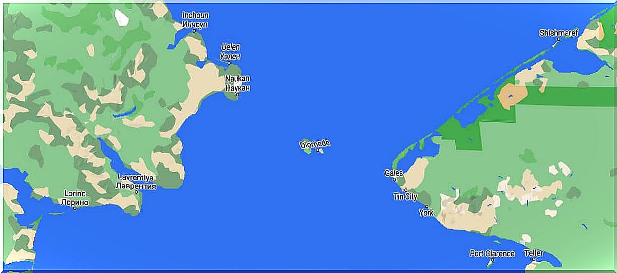 Map with the location of the Diomede Islands.