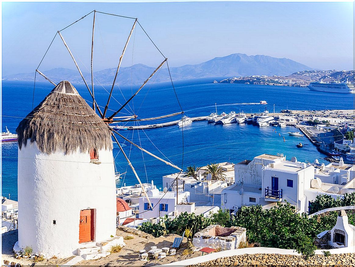 Windmills make up the traditional landscape of Mykonos.