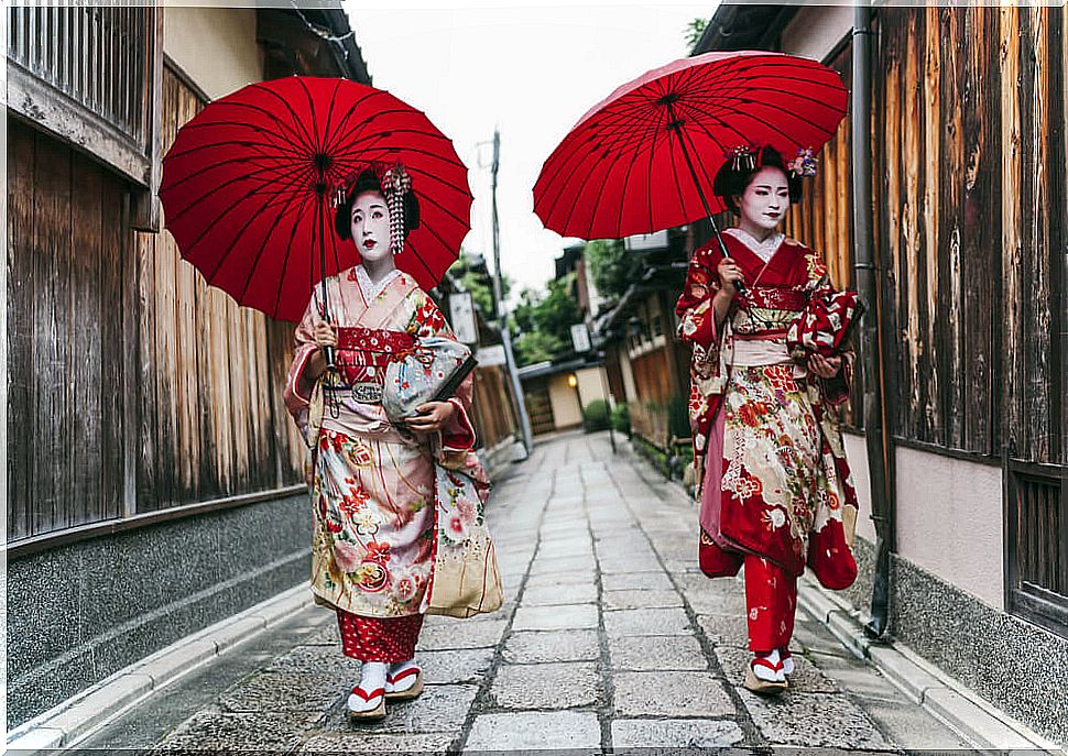 The Gion neighborhood in Kyoto, the home of the 'geishas'