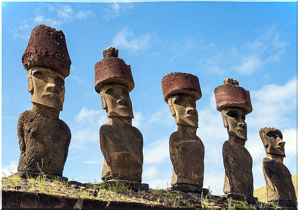 Monolithic statues of the moai on Easter Island