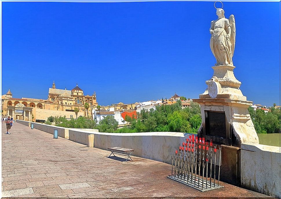 Sculpture of the Archangel San Rafael on the Roman bridge of Córdoba