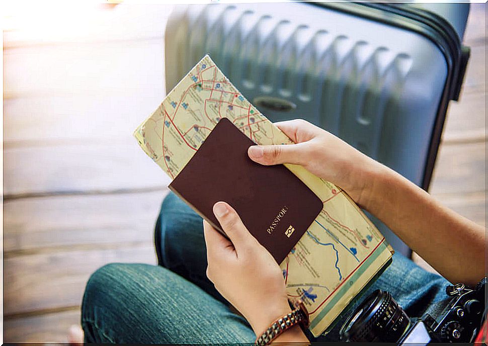 Woman with passport in hand